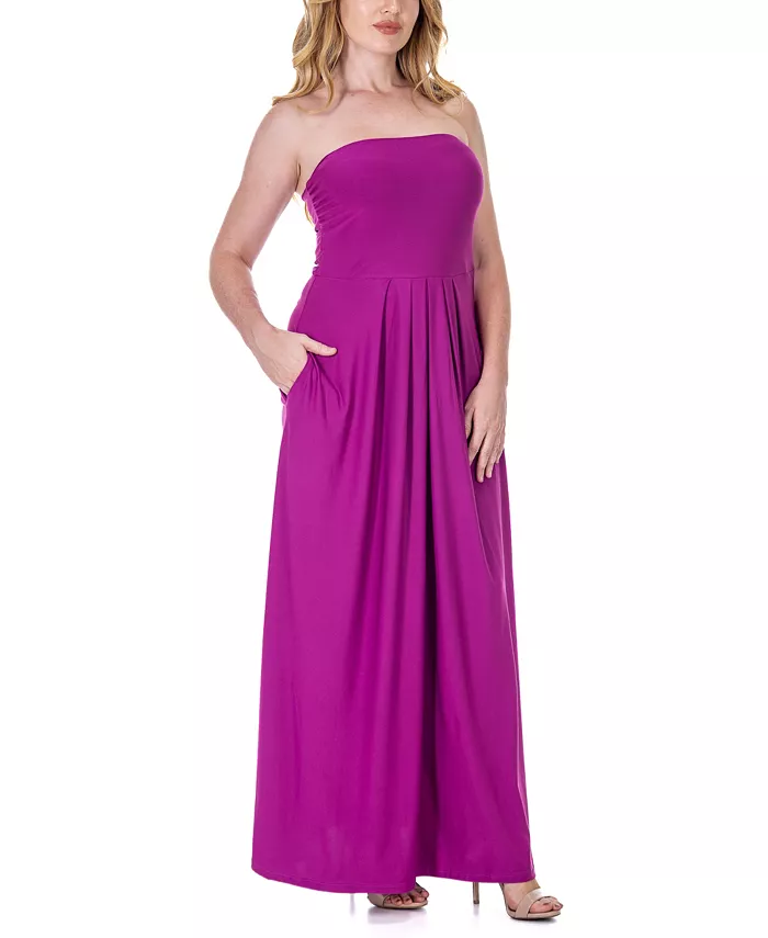 Pleated A Line Strapless Maxi Pocket Dress - thumbnail 2