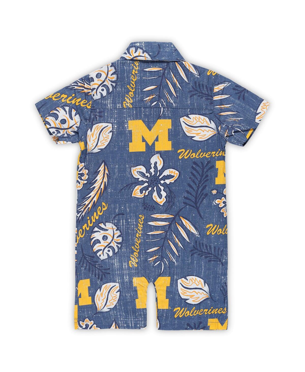 Wes & Willy Wes Willy Infant Navy Michigan Wolverines Vintage-like Floral Romper In Navy