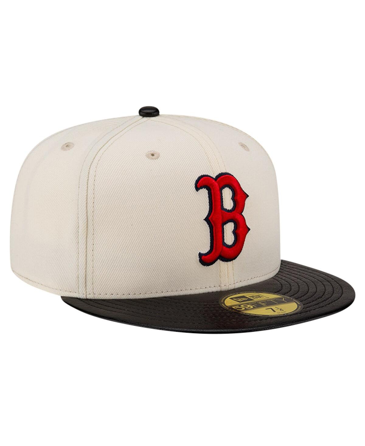 Shop New Era Men's Cream Boston Red Sox Game Night Leather Visor 59fifty Fitted Hat