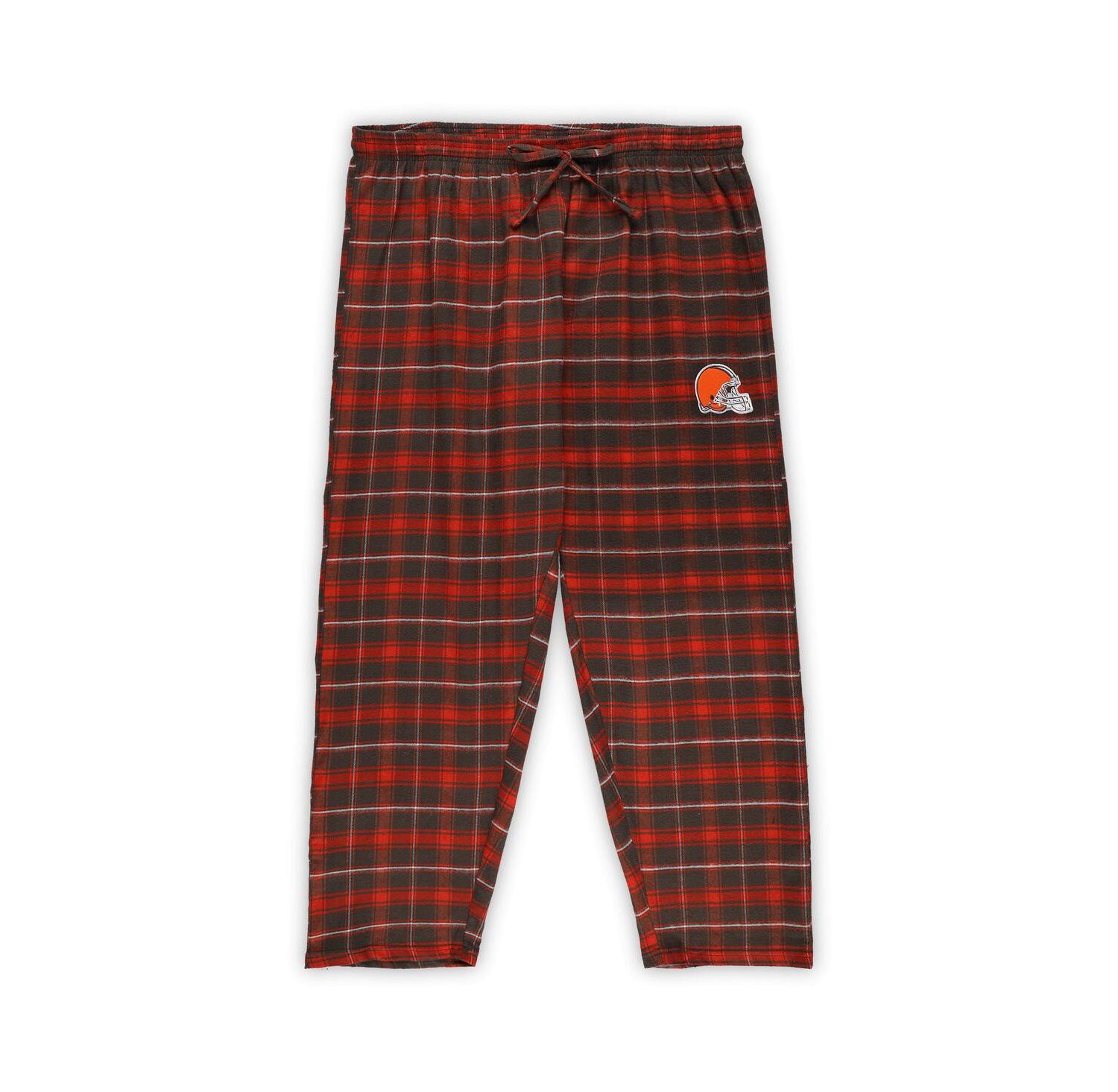 Women's Brown Cleveland Browns Plus Size Badge T-Shirt Flannel Pants Sleep Set