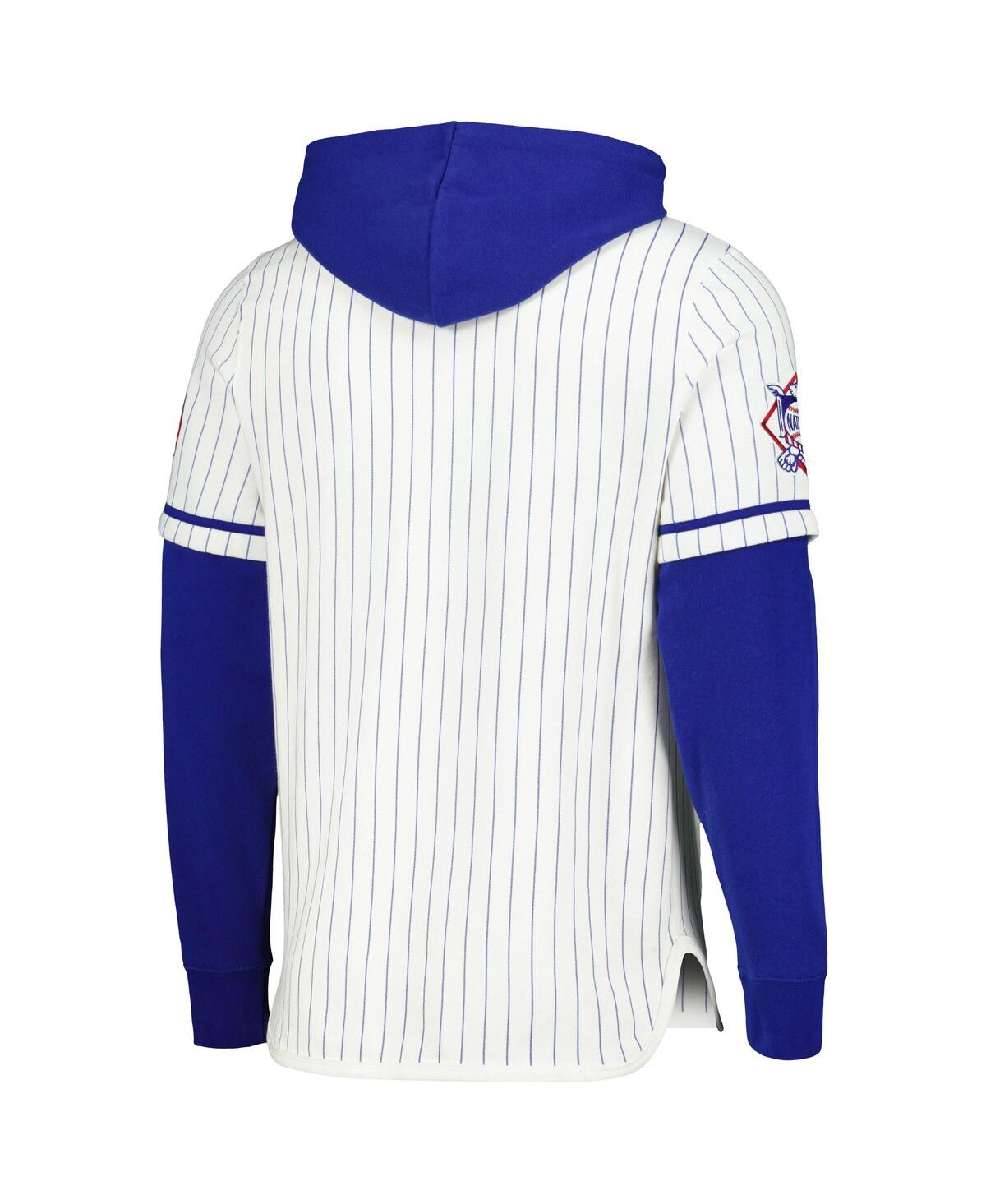 47 Brand Men'sChicago Cubs Pinstripe Double Header Pullover Hoodie - White