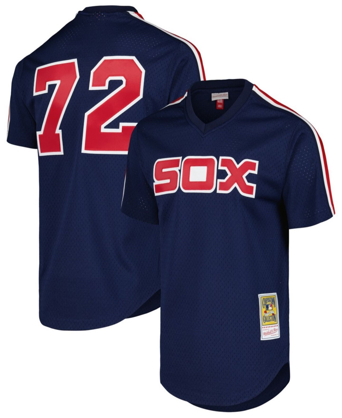 Мужской топ Mitchell & Ness Mitchell Ness Carlton Fisk Navy Chicago White Sox Cooperstown Collection Mesh Batting Practice Jersey — фото 1