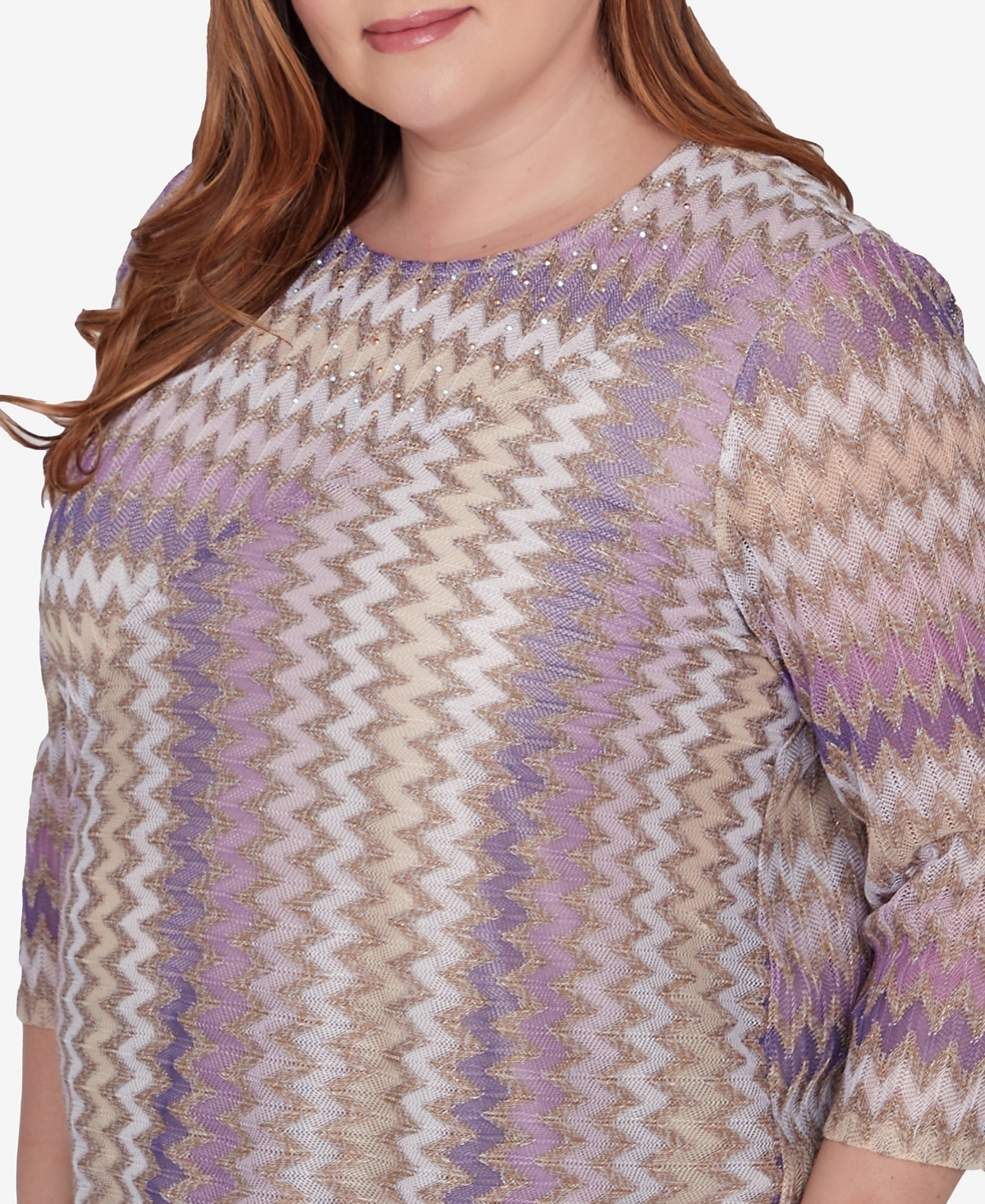 Shop Alfred Dunner Plus Size Charm School Sparkling Zig Zag Stripe Top In Multi