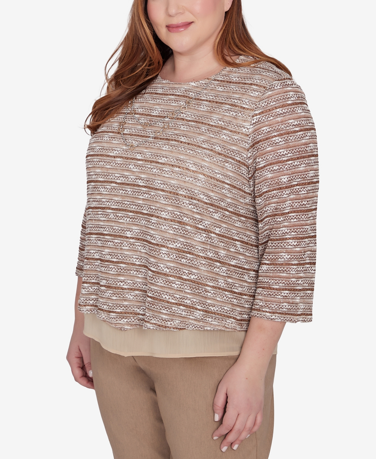 Alfred Dunner Plus Size Charm School Space Dye Textured Top with Necklace