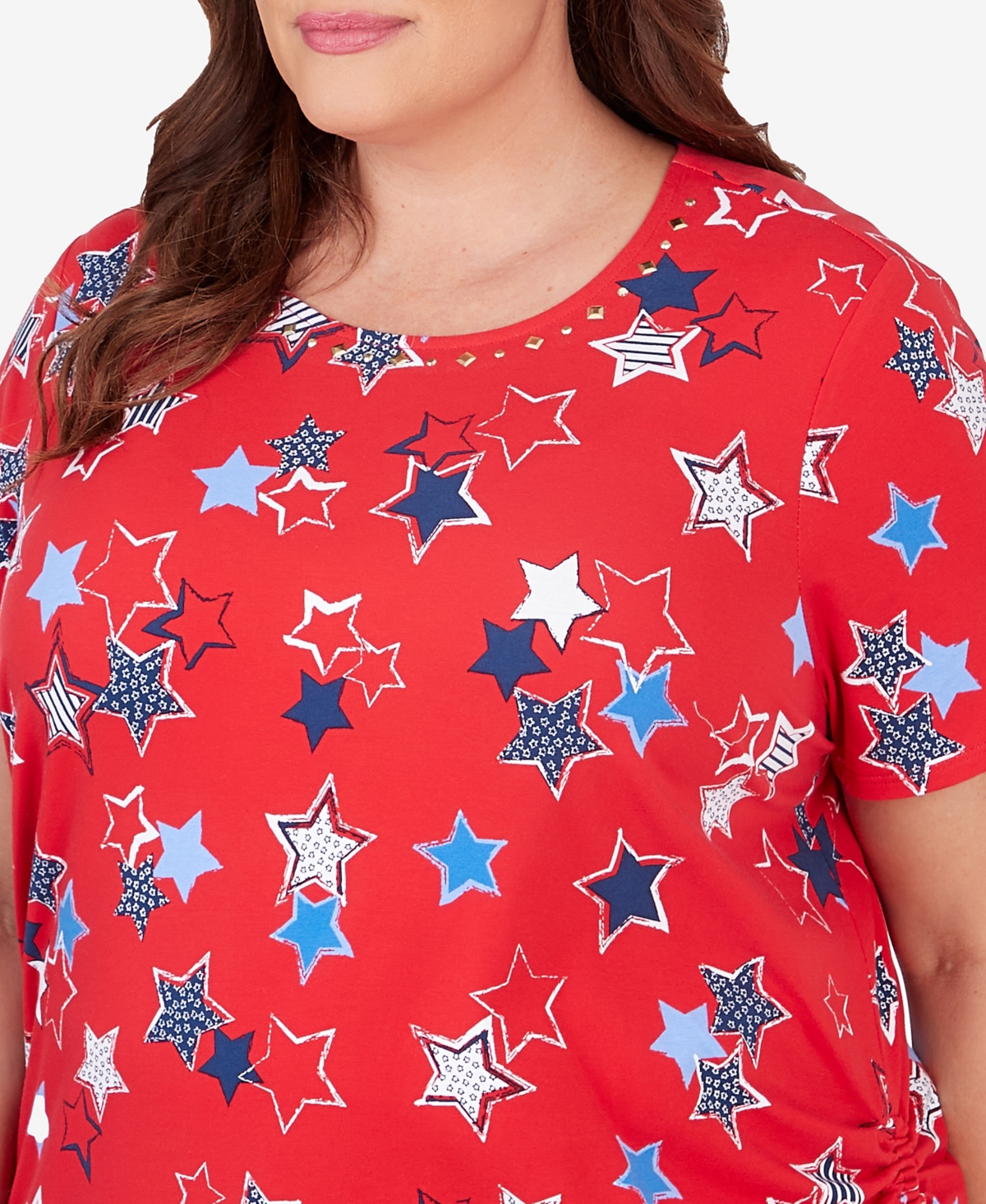 Shop Alfred Dunner Plus Size Stars Side Tie Short Sleeve Tee In Red