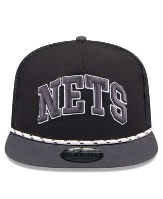 Men's Black/Charcoal Brooklyn Nets Throwback Team Arch Golfer Snapback Hat