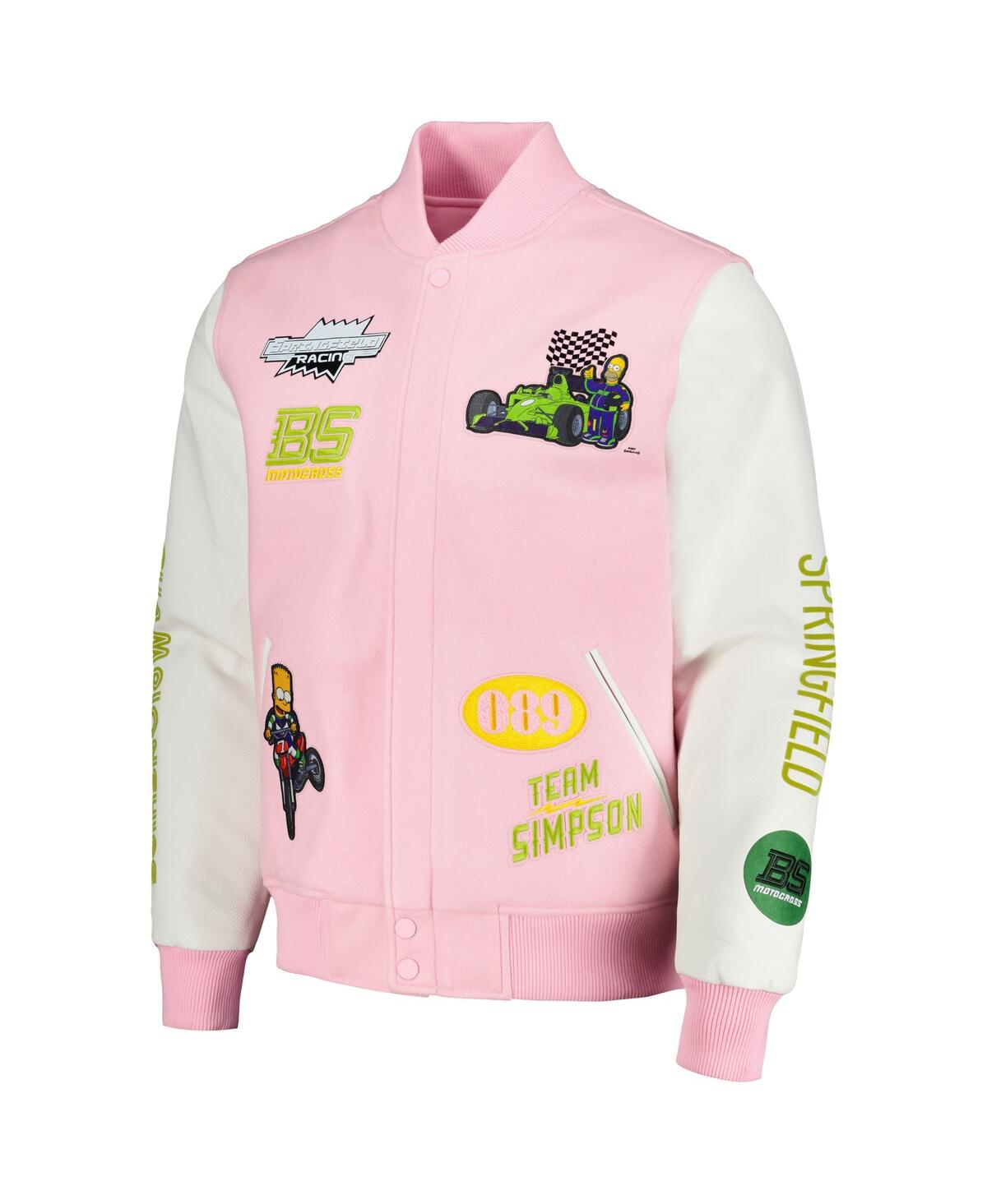 Shop Freeze Max Men's Pink/white The Simpsons Racing Full-zip Varsity Jacket In Pink White