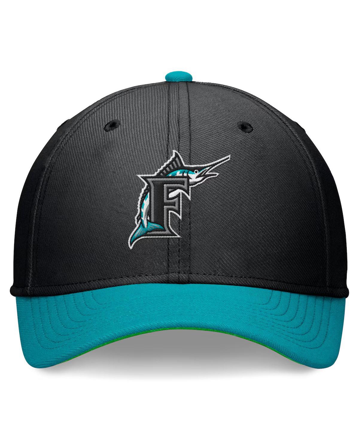 Nike Men's Black/Teal Florida Marlins Cooperstown Collection Rewind swoosh flex Performance Hat -engytl