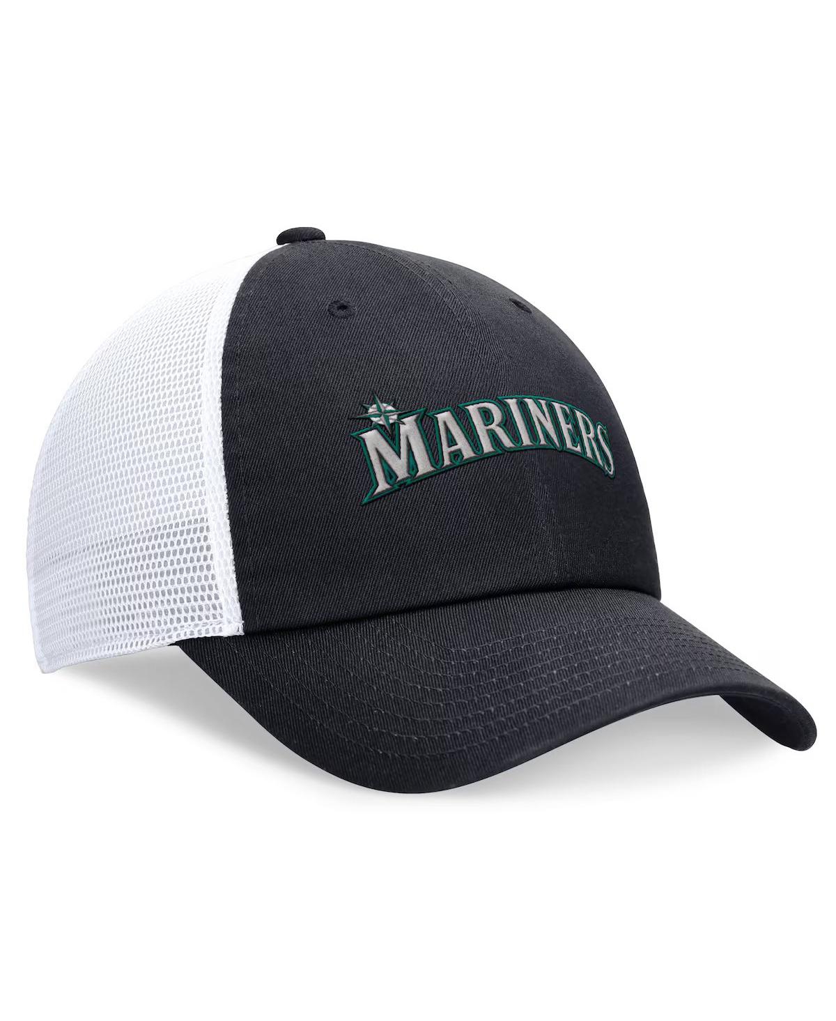 Nike Men's Navy Seattle Mariners Evergreen Wordmark Trucker Adjustable Hat In Pi Blu,wh