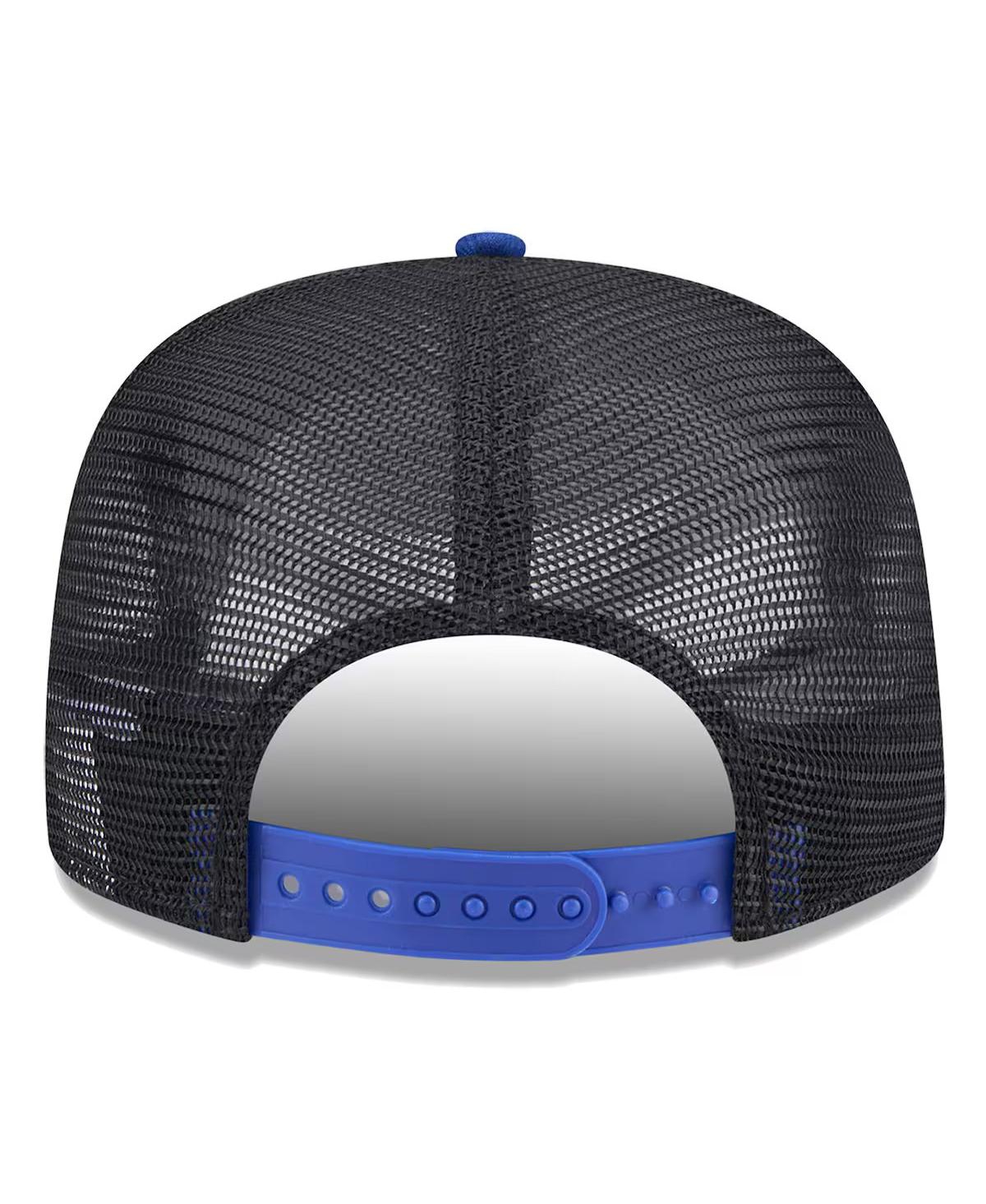 NEW ERA MEN'S BLACK/ROYAL PHILADELPHIA 76ERS THROWBACK TEAM ARCH GOLFER SNAPBACK HAT 