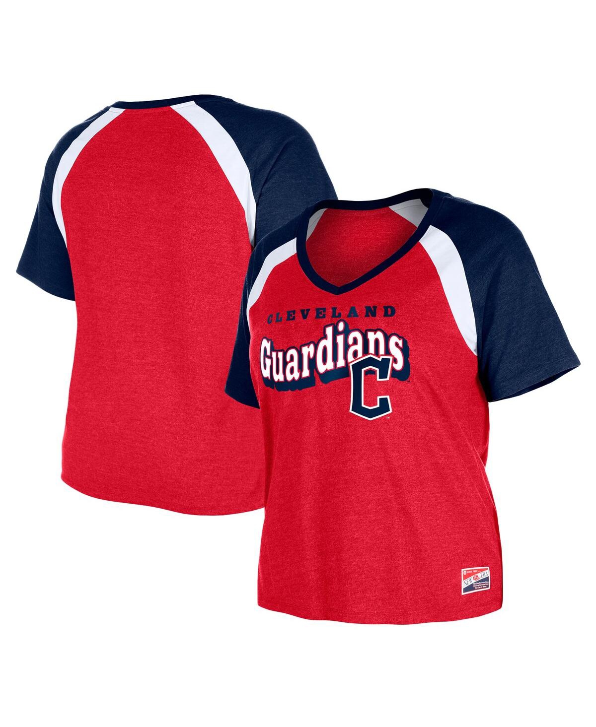 Women's Red Cleveland Guardians Plus Size Raglan V-Neck T-Shirt - Red