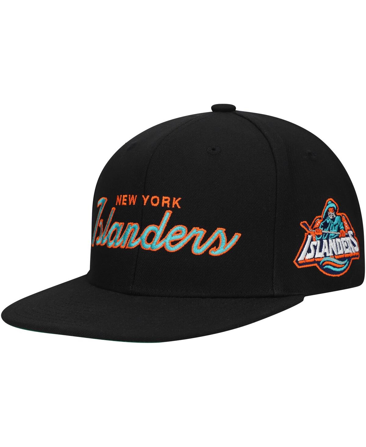 Mitchell & Ness Mitchell Ness Men's Black New York Islanders Core Team Script 2.0 Snapback Hat In Black