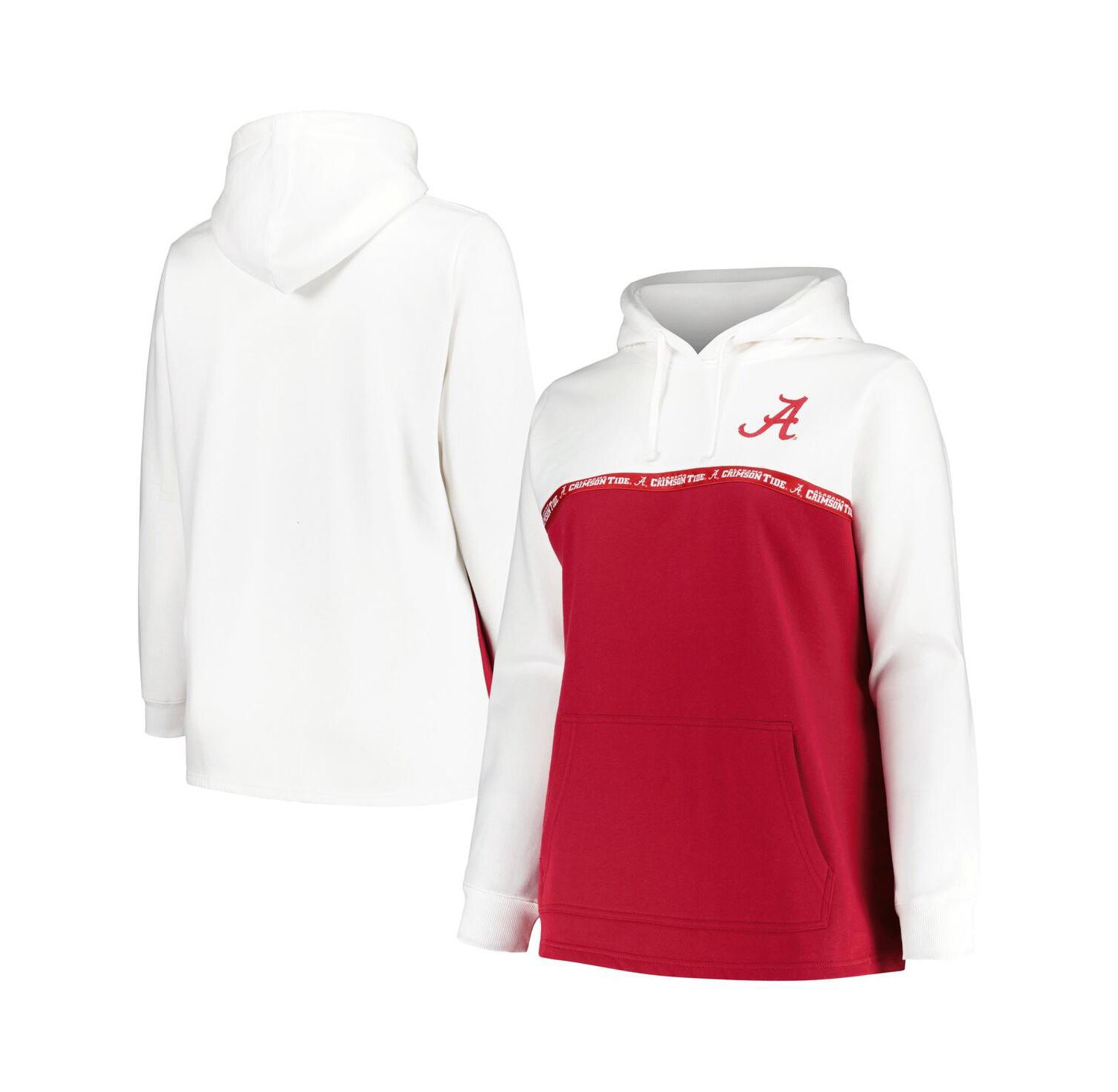 Women's White/Crimson Alabama Crimson Tide Plus Size Taping Pullover Hoodie