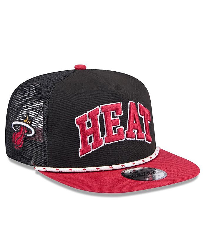 New Era Men's Black/Red Miami Heat Throwback Team Arch Golfer Snapback ...