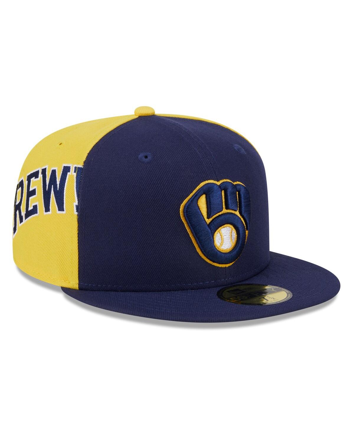 Men's Navy/Gold Milwaukee Brewers Gameday Sideswipe 59Fifty Fitted Hat - Navy Gold
