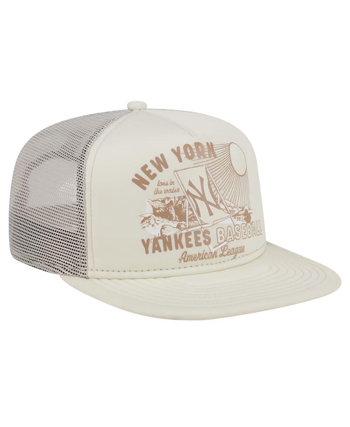 Shop New Era Men's Khaki New York Yankees Almost Friday A-frame 9fifty Trucker Snapback Hat
