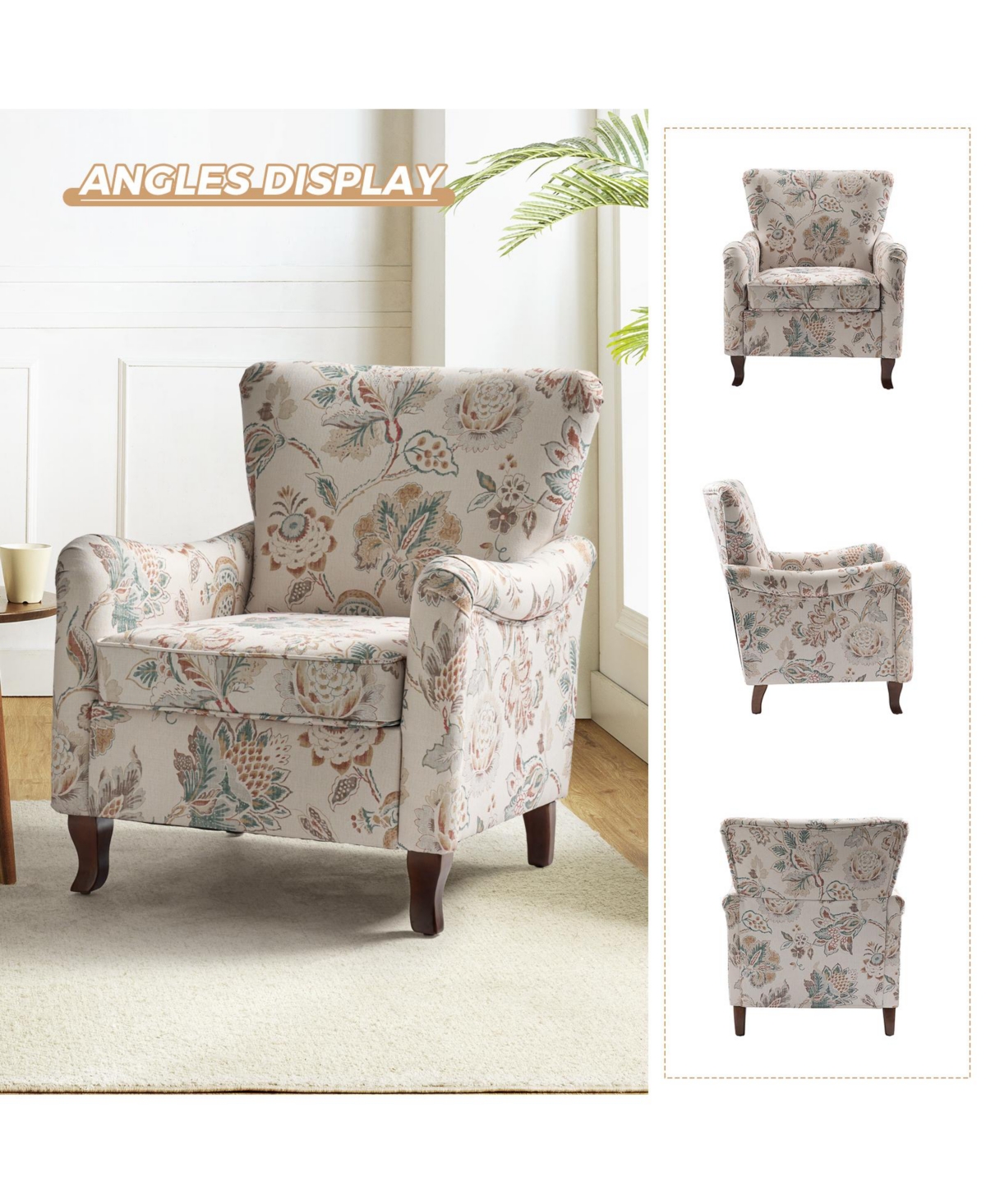 Ewert Comfy Floral Fabric Pattern Armchair with Wingback Design