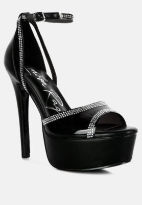 Womens Cinderella Rhinestones Embellished Stiletto Platform Sandals