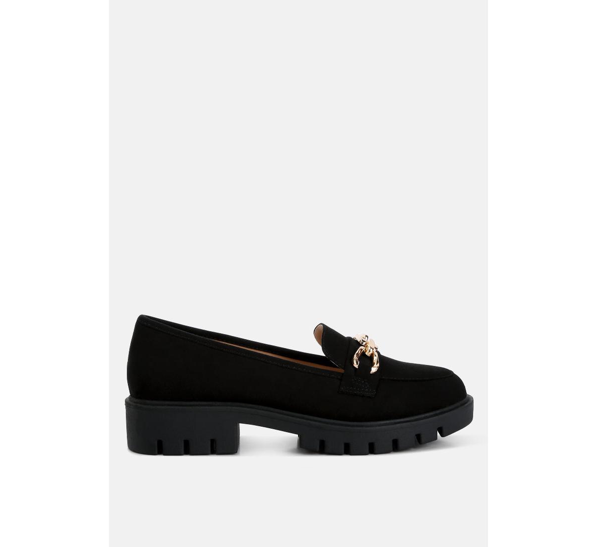 jacop micro suede metal chain link loafers - Black