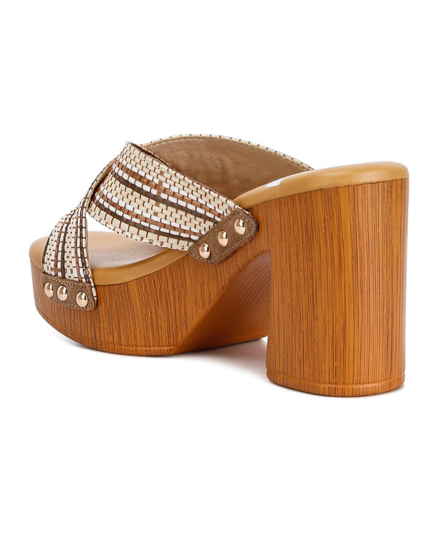 Женские сабо Rag & Co Finley Raffia High Block Heel, цвет: Бежевый / Хаки — фото 2