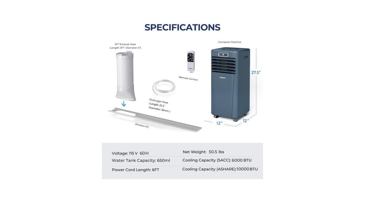 Slickblue 10000 Btu 4-in-1 Portable Air Conditioner with Dehumidifier and Fan Mode