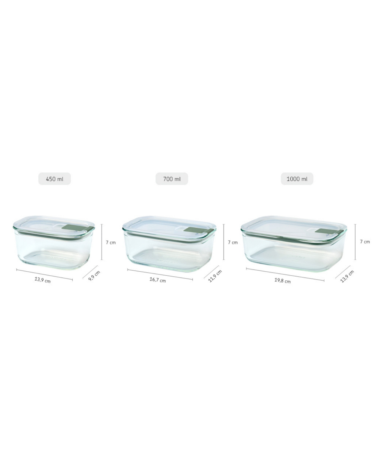 Mepal Easyclip 1pc. 51oz Rectangular Glass Box In Green