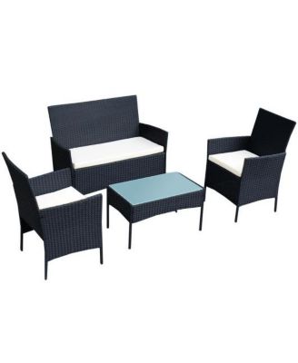 4 Piece Outdoor Rattan Wicker Sofa Set with Loveseat and Cushioned Seating