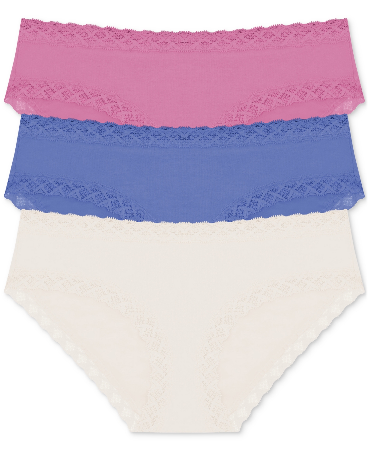 Natori Bliss Lace-trim Cotton Brief Underwear 3-pack 156058mp In Ivory Pack