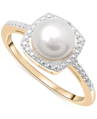 3-Pc. Set Cultured Freshwater Pearl (6-7mm) & Diamond Accent Pendant Necklace, Earrings, and Ring in 14k Gold-Plated Sterling Silver