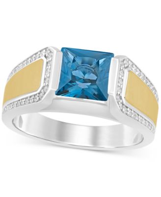 Macy's - Men's London Blue Topaz (2-1/2 ct. t.w.) & Diamond (1/4 ct. t.w.) Ring in Sterling Silver & 14k Gold-Plate