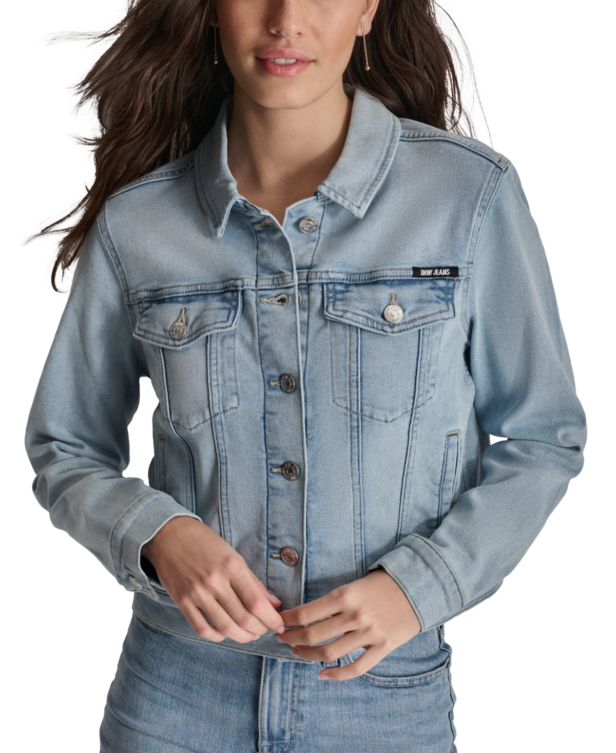 Dkny Jeans Women s Button Down Denim Trucker Jacket F3i Chambers Wash Smart Closet