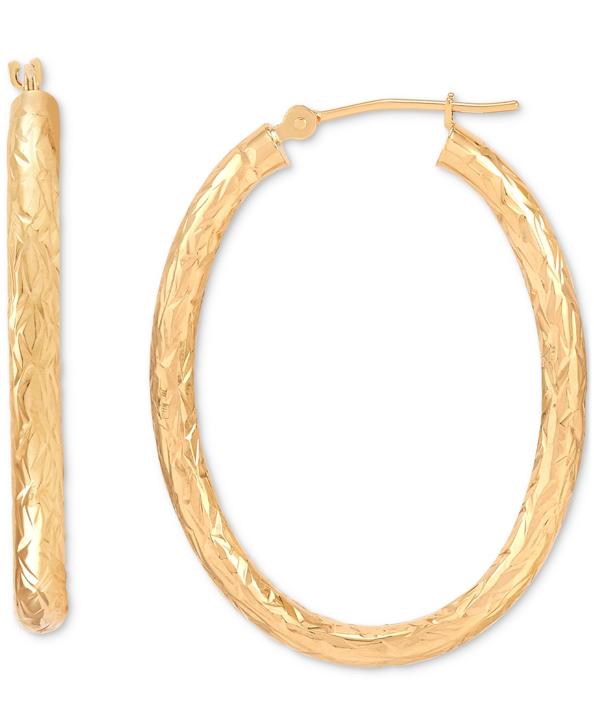 Macy's Etched Tube Oval Hoop Earrings In 14k Gold, 1-3/8"