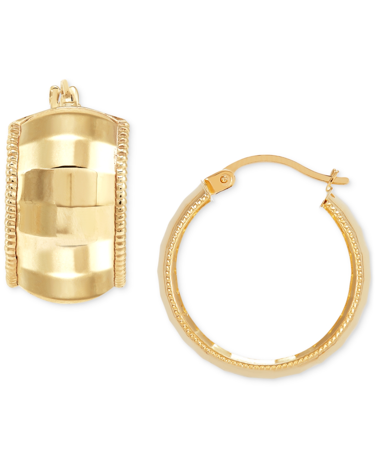 Macy's Polished Pattern Flex Huggie Hoop Earrings In 10k Gold, 7/8"