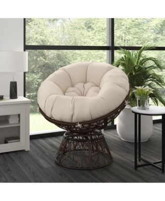 Papasan Style Woven Wicker Swivel Patio Chair With Removable All-Weather Cushion