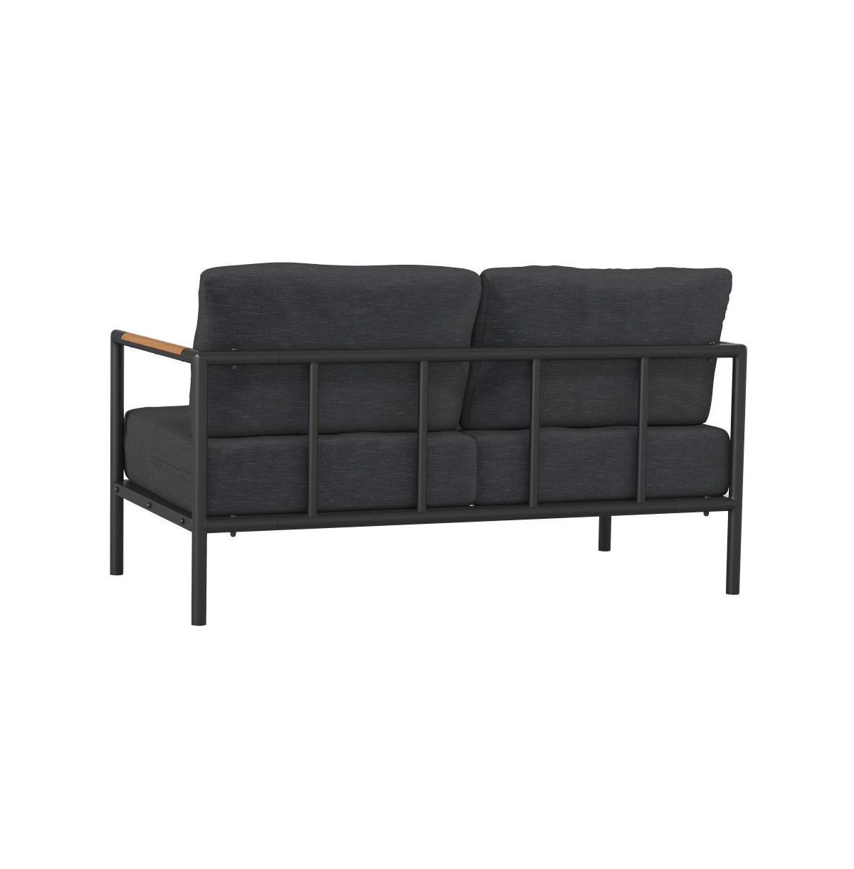 Eastport Outdoor Loveseat With Removable Plush Fabric Cushions And Teak Accented Aluminum Frame