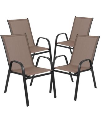Seven Piece Patio Table Set With Metal Table With Tempered Glass Top And 6 Flex Comfort Stacking Chairs