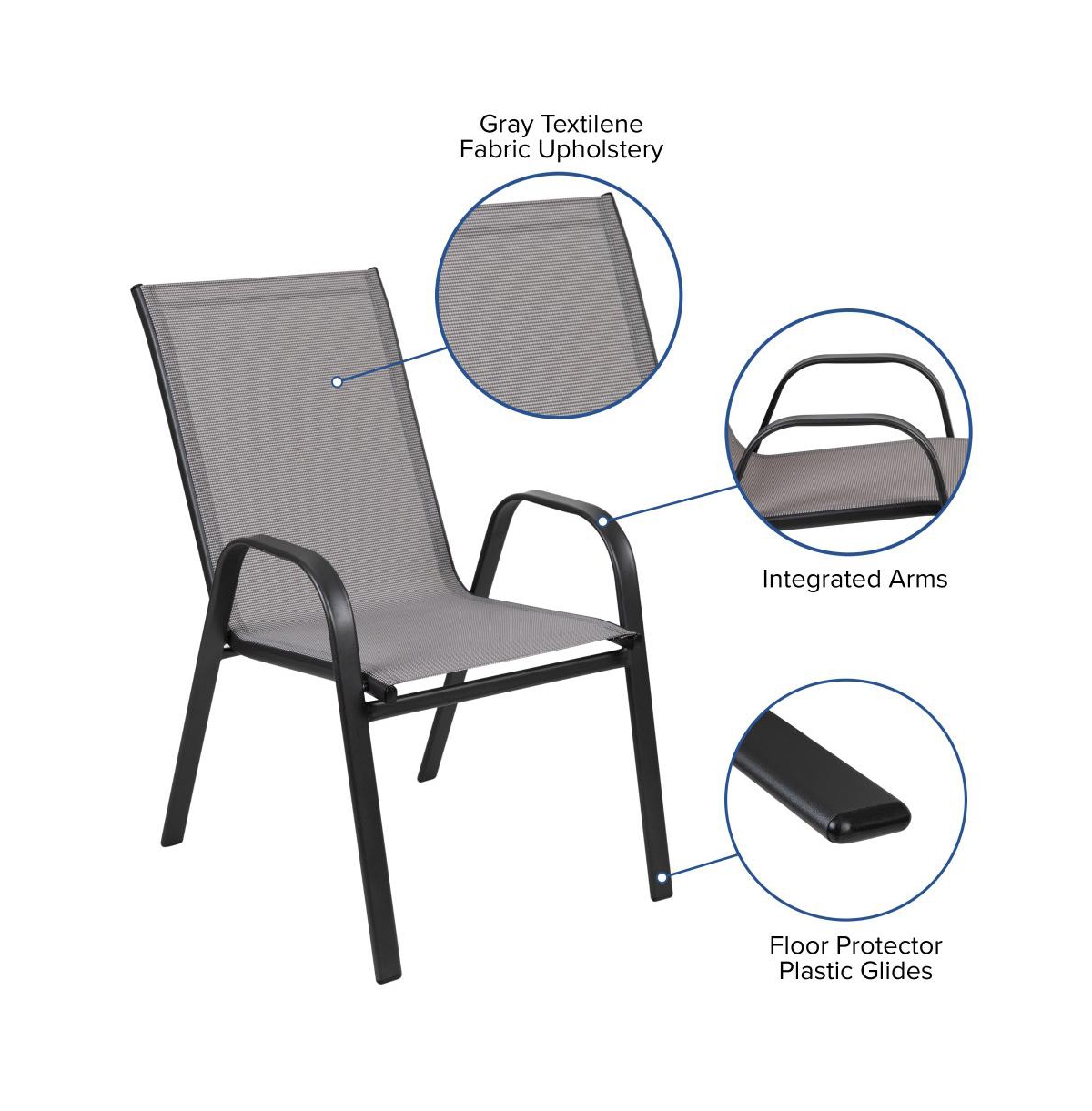 Seven Piece Patio Table Set With Metal Table With Tempered Glass Top And 6 Flex Comfort Stacking Chairs