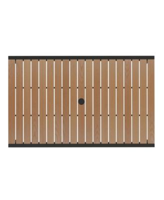 Chara 5 Piece Outdoor Synthetic Teak Poly Slat Table & Chairs Set - Steel Framed Table With Umbrella Hole & 4 Club Chairs