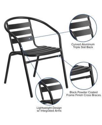 Patio Table & Chairs Set With Rectangular Metal Table With Tempered Glass Top And Stacking Chairs