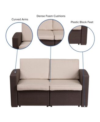 Malmok Outdoor Furniture Resin Loveseat Faux Rattan Wicker Pattern 2-Seat Loveseat With All-Weather Cushions