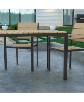Fena 55" X 31.5" Outdoor Dining Table With Faux Teak Poly Slat Top And Metal Frame
