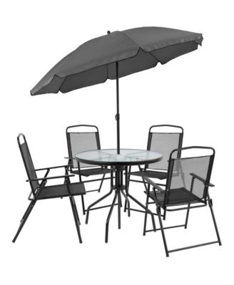 6 Piece Patio Garden Set With Table, Umbrella And 4 Folding Chairs