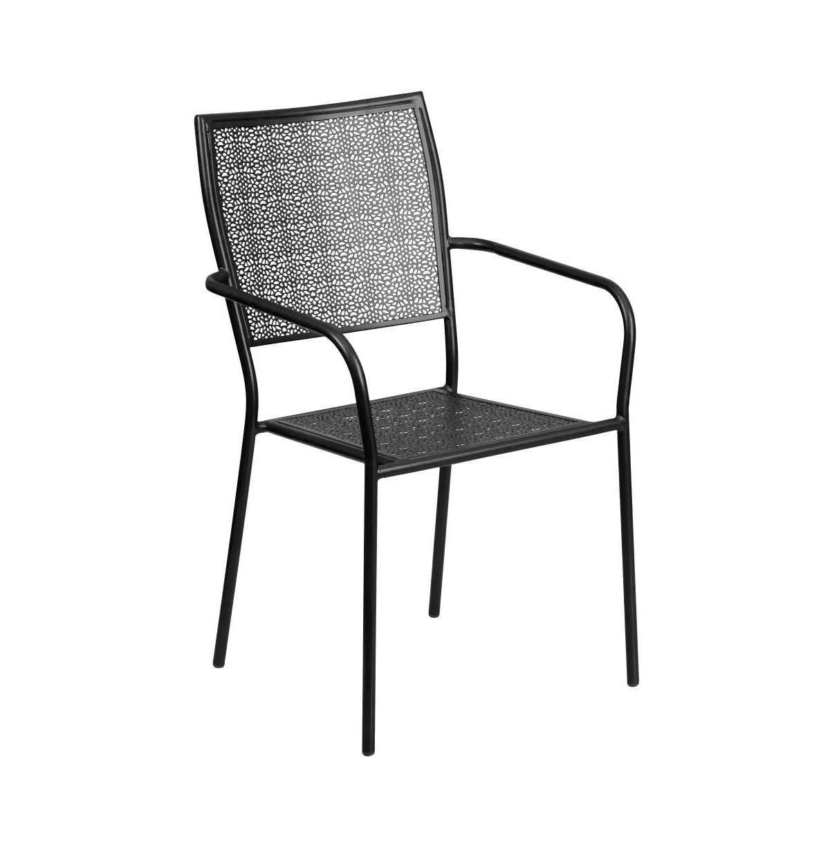Commercial Grade Square Metal Garden Patio Table Set W/ 2 Square Back Chairs