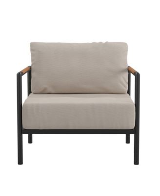 Eastport Outdoor Accent Chair With Removable Plush Fabric Cushions And Teak Accented Aluminum Frame