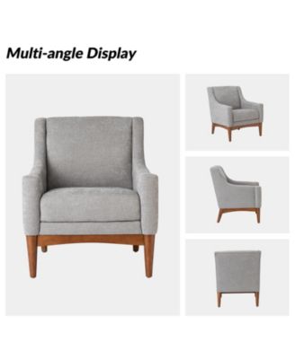 Fabric Recessed Arms Accent Chair with Solid Wood Legs for Living Room Bedroom