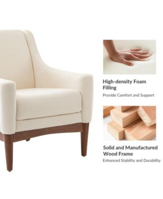 Fabric Recessed Arms Accent Chair with Solid Wood Legs for Living Room Bedroom