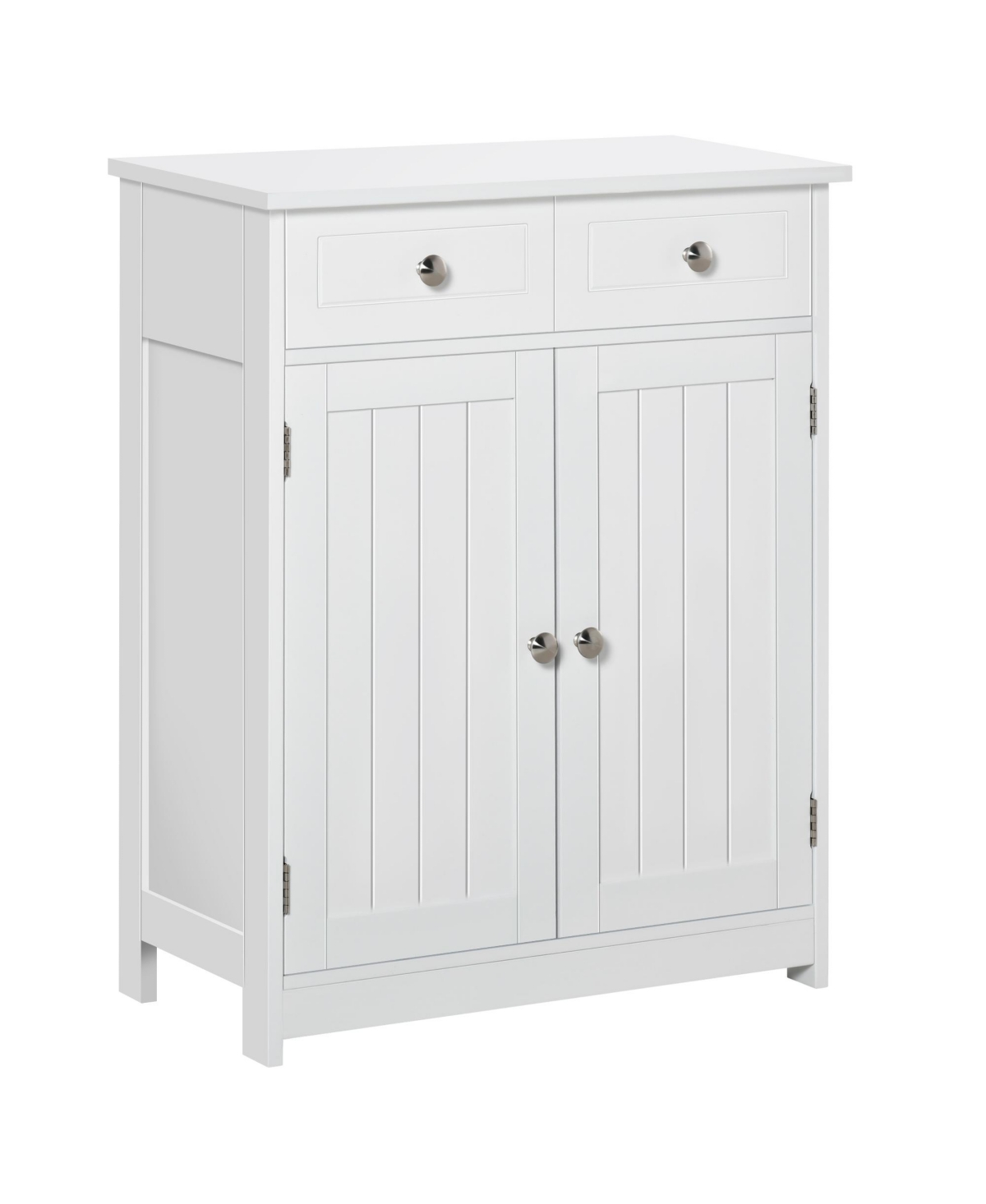 Freestanding Bathroom Storage Cabinet Organizer Floor Tower with 2 Door, 2 Drawers, Adjustable Shelf, White - White