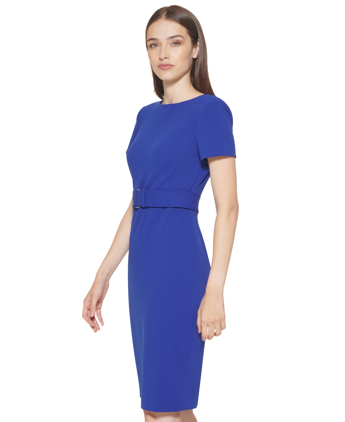 Shop Calvin Klein Women's Crewneck Scuba-crepe Sheath Dress In Ultramarine