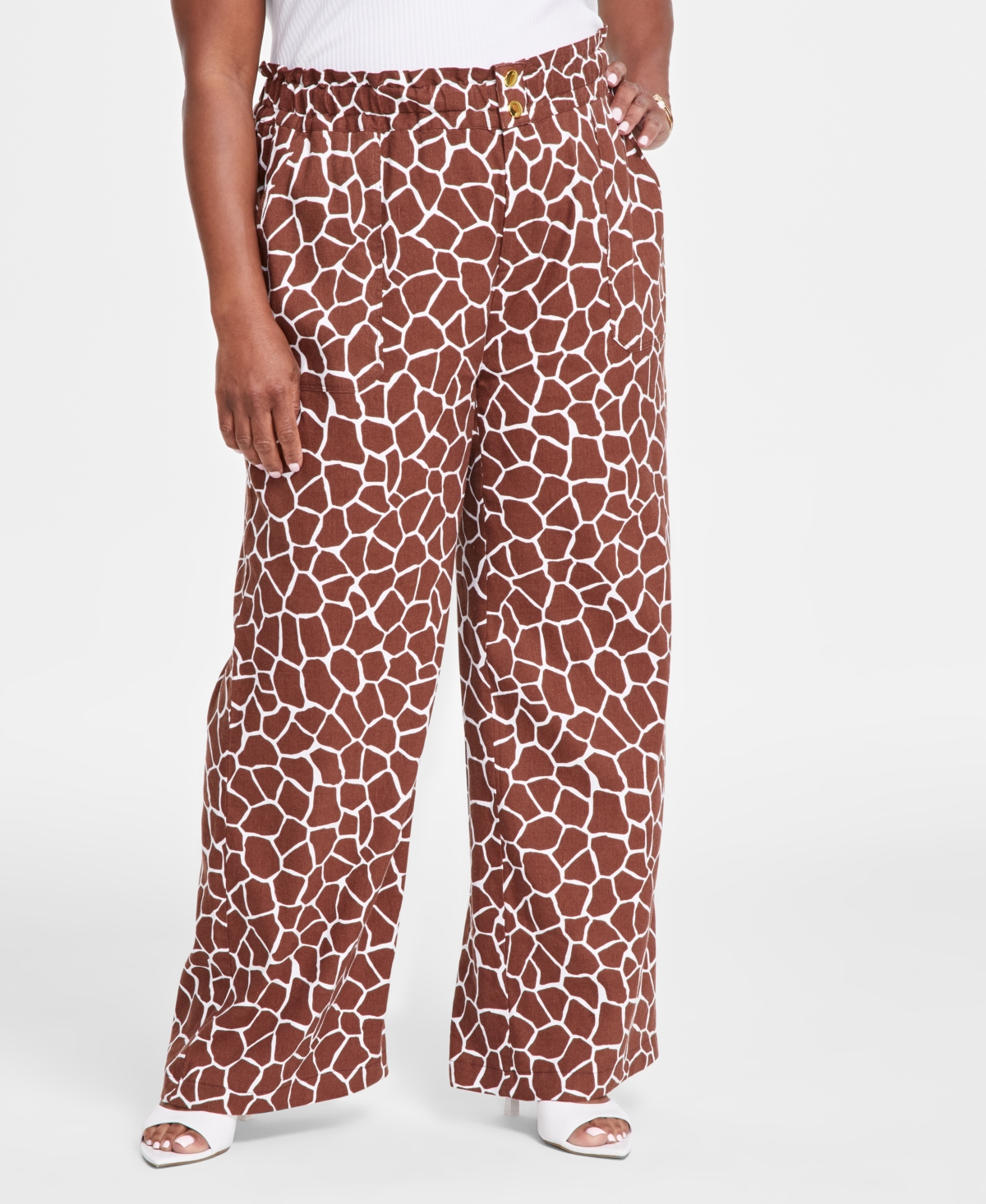 I.n.c. International Concepts Plus Size Animal-Print Patch-Pocket Wide-Leg Pants, Created for Macy's