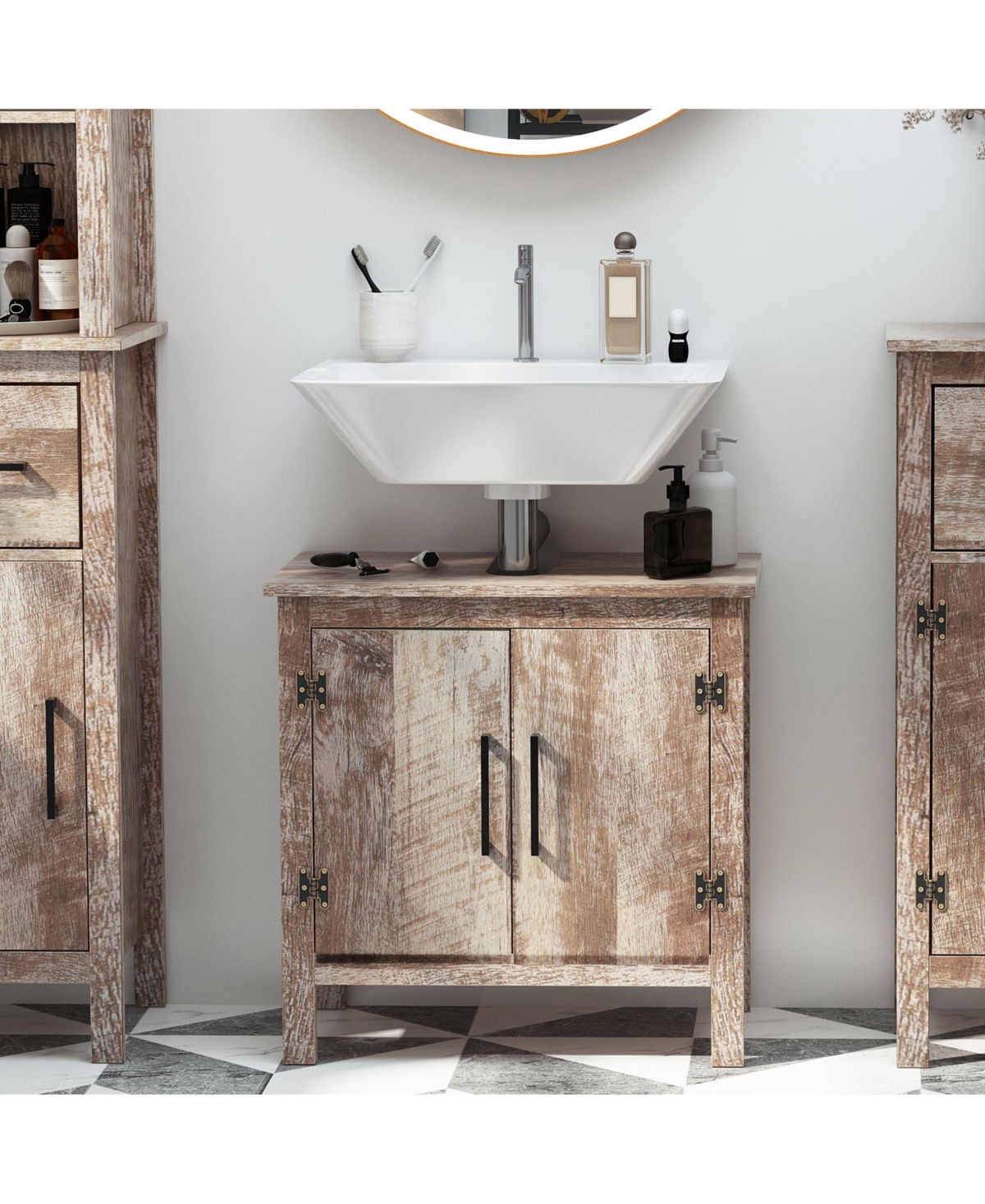 Kleankin Wooden Pedestal Sink Cabinet Floor Storage with Double Door